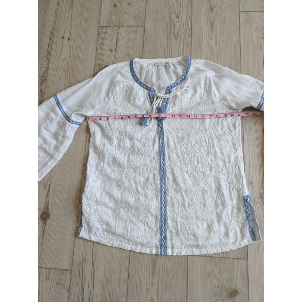 Spartina 449 Linen Tunic Top Womens Size Medium Embroidered Tassel Beachy Boho - Picture 11 of 12
